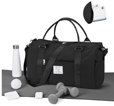 WEPLAN Sport Duffel Bag Damen Herren Sporttasche mit Schuhfach & Nassfach Reisetasche Handgepäck Tasche Sporttaschen Fitness Tasche Gym Bag Weekender Travel Bag Schwimmtasche Trainingstasche,Schwarz