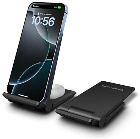 FDGAO Chargeur à Induction 2 en 1,Chargeur sans Fil 20W Pliable Station de Charge pour iPhone 16 Pro/15/14/13/12/11/XS/XR/8,AirPods, Samsung Galaxy S25/S24/S23/S22/S21/S20,Note20/10,Galaxy Buds etc