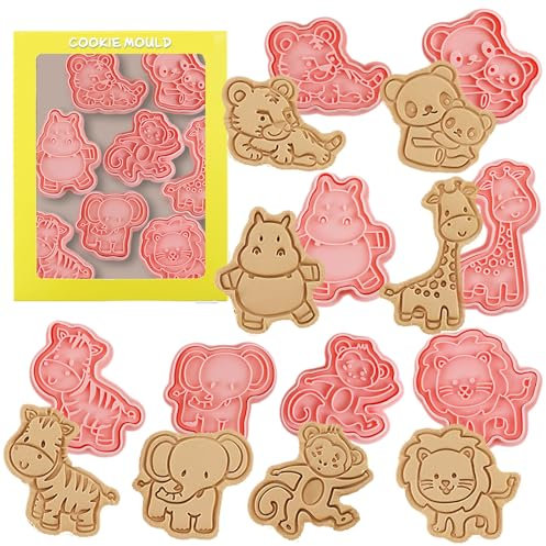 JINGIHE Lot de 8 emporte-pièces en plastique pour biscuits, pâtisserie, pâte à pâtisserie, ensemble de pâtisserie pour enfants, animaux de la forêt, outils de décoration de gâteaux pour enfants