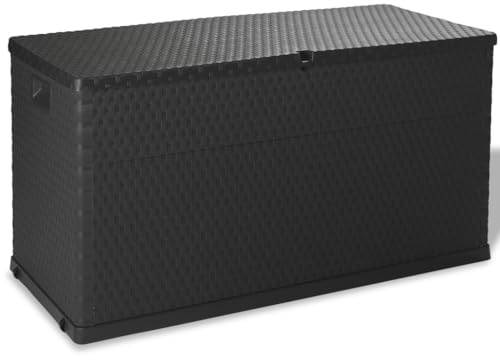 SDWEHO7 Rattanoptik Auflagenbox Kissenbox Wasserdicht Gartenbox Gartentruhe Truhe Box Aufbewahrungsbox für Garten, Terrasse & Balkon, Polypropylen 120x56x63 cm