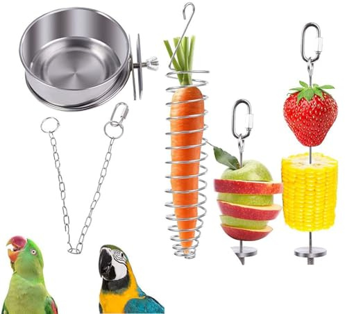 5 Pieces Stainless Steel Bird Skewers, Combined Feeders, Skewer Parrots, Bird Bowls for Bird Feeders, Toy, Budgies, Parakeets, Macaw