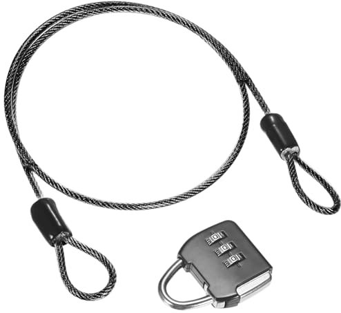 M METERXITY 1-Set Security Cable Lock with 3 Digit Combination Lock, 1.64FT PVC Coated Steel Luggage Lock Wire Rope for Luggage Suitcase/Outdoor Travel/Bike, Double Loop Cable [Black]