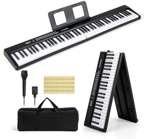 RELAX4LIFE Piano Digitale Pieghevole a 88 Tasti, Pianoforte Elettronico con MIDI Wireless, Altoparlanti Doppii, 1000 Timbri, 1000 Ritmi, Tastiera Portatile per Principianti, Bambini, Adulti (nero)