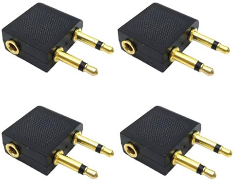 Leloco Flugzeug Adapter Kopfhörer 4 Stück, Gold überzogen Fugzeug Kopfhörer, 3,5 mm Klinkenbuchse Flugzeug Adapter für alle Airlines Media Systemen