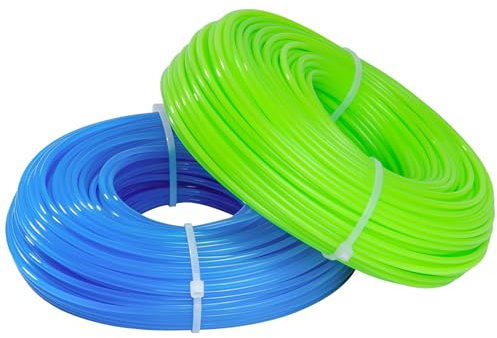2 RollosHilo Desbrozadora, 100 m/2.4mm Hilo de Nailon para Desbrozadora, Hilos para Cortacésped y Desbrozadoras, Hilo en Nylon para Desbrozadoras Eléctricas(verde, azul, 50 m x 2 piezas)