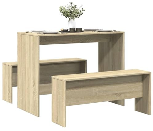 Eleganz 3-TLG. Esstisch und Bank Set aus Holzwerkstoff in Sonoma-Eiche - Modernes Essgruppen-Set für kleine Wohnungen, langlebig und platzsparend