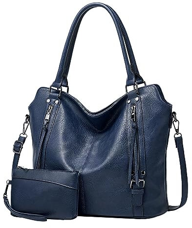 LOIJMK Große Geldbörsen für Damen, PU-, Schultertaschen, Umhängetaschen, modische Umhängetasche, lässige weiche, Damen-Tragetasche Damen Taschen Groß Rose (Blue, One Size)
