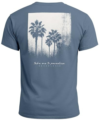 Neverless® Herren T-Shirt Backprint Sommer-Shirt mit Palmen Rückendruck & Vintage Grafik – Kurzarm Baumwollshirt im California Style Fashion Streetstyle