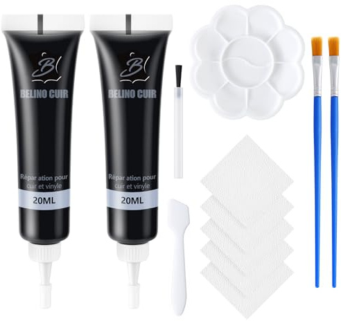 CTYUEYUN 2 Stück Leder Reparatur Set Schwarz,Kunstleder Reparaturset | Komplettes Zubehör für Lederreparatur, Risse, Löcher, Sofas, Schuhe, Abnutzung, Kunstlederreparatur