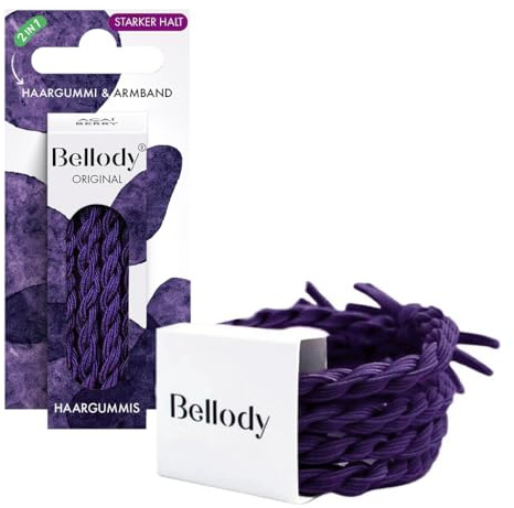 Bellody® Original Haargummis - Stylisch geflochtener Haargummi mit starkem Halt (4er Set) Damen Haarschmuck (Acai Berry)