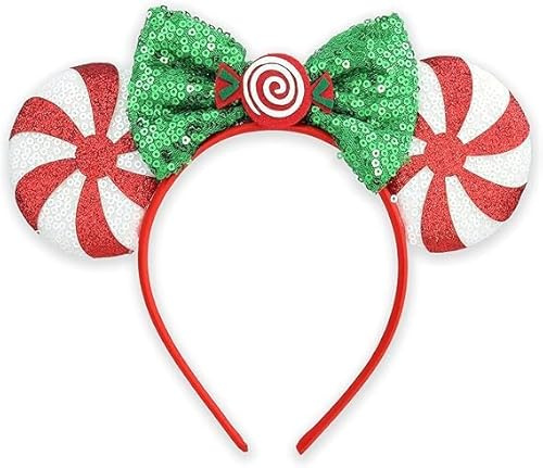 Generisch Weihnachten Lutscher Maus Ohren Stirnband Paillettenschleife mit Süßigkeiten Haarband, Festival Party Kinder Dekoration Kopfbedeckung Haarschmuck für Frauen Mädchen (rote Süßigkeiten)