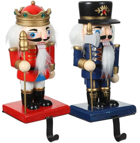 HOODANCOS Christmas Nutcracker Stocking Holders Set of 2 Metal Fireplace Hanging Hooks Rustic Mantel Xmas Stocking Hangers for Holiday Decoration