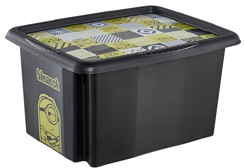 keeeper karolina Aufbewahrungsbox mit Deckel, 15 l, Minions Mosaic, Schwarz | Platzsparend aufeinander stapelbar, Griffmulden an den Seiten, Optimaler Staubschutz, Sichere Konstruktion