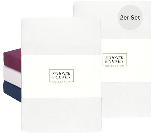 SCHÖNER WOHNEN Lot de 2 draps-housses, 70 x 140 cm et 60 x 120 cm, en jersey de coton de qualité supérieure, certifié Öko-Tex 180 g/m², pour lit d'enfant, doux pour chambre d'enfant, blanc