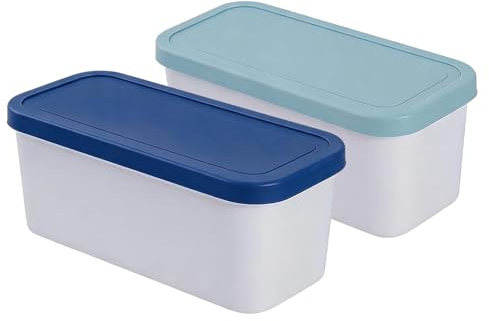 BUERPINKING Eisbehälter für Speiseeis 2 Liter - 2er-Set Behälter mit Deckeln, Aufbewahrungsbehälter, Eisbehälter für Selbstgemachtes Eis,Für Eiscreme, Joghur (2, Hellblau + Dunkelblau)