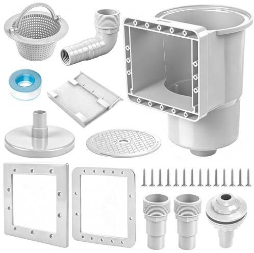 Skimmer Pool Set,Einbauskimmer, Groß Skimmer Korb Schlauchanschluss 32/38mm | Einbauskimmer inkl. Einlaufdüse & Weiterem Zubehör, Komplettset für Stahlwandpools, Pool-Reinigungsset