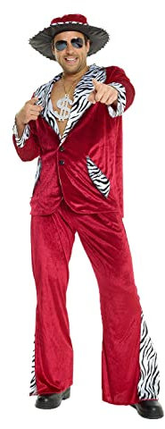 Morph Rotes Pimp Kostüm für Herren, 70er Jahre Outfit, Perfekt für Vegas und Halloween, L