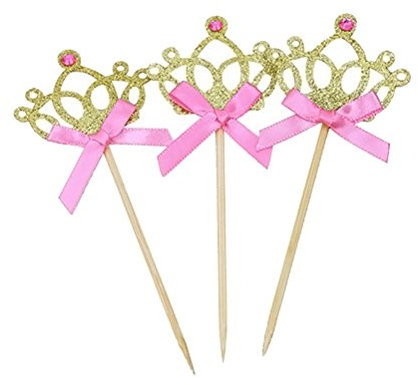 TOYANDONA 20 Stücke Glitzer Krone Kuchen Topper Cupcake Picks Kuchendeko für Baby Mädchen Prinzessin Hochzeit Party Kindergeburtstag Deko (Golden)