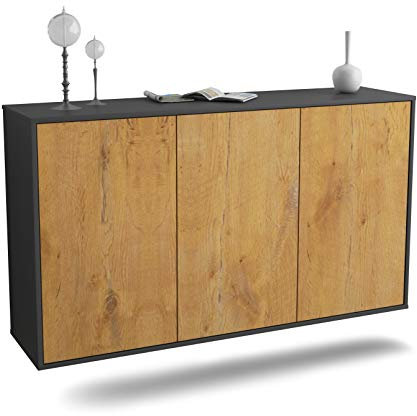 Dekati Sideboard Chattanooga hängend (136x77x35cm) Korpus anthrazit matt - Front Holz-Design Eiche - Push to Open