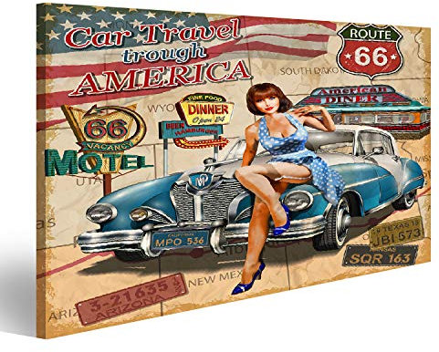 Bild Bilder auf Leinwand Autoreise durch Amerika Oldtimer-Poster Wandbild Poster Leinwandbild TNI