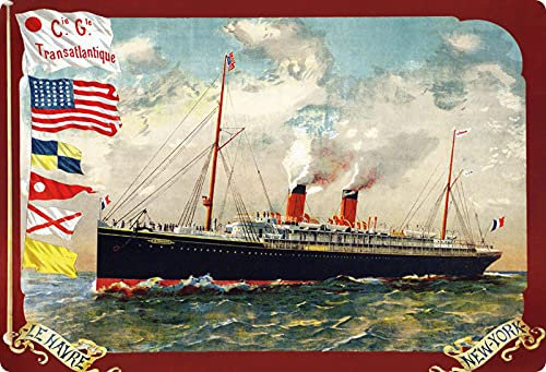 Blechschild 20x30cm gewölbt Reise Plakat Schiff Le Havre New York USA Urlaub Retro Deko Geschenk Schild