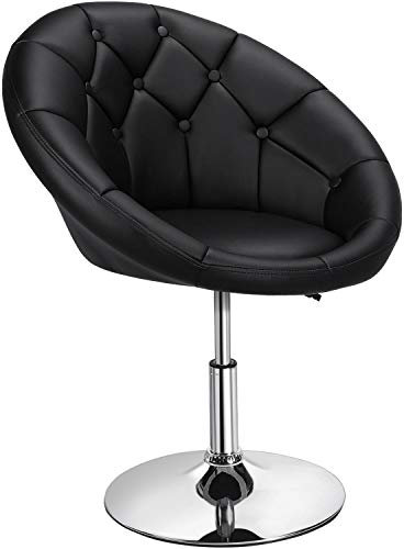 Yaheetech Swivel Armchair, PU Leather Vanity Chair Dressing Table Chair, Accent Chair for Living Room Bedroom Salon Make up Room, Height Adjustable, Black