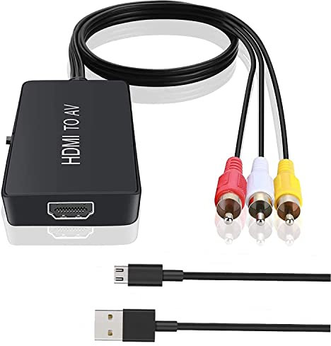 Convertidor HDMI a RCA, HDMI a AV, 1080P HDMI a 3RCA CVBS AV Video Compuesto Audio Convertidor Adaptador Compatible con PAL/NTSC con cable de carga USB para PC, portátil, HDTV y DVD