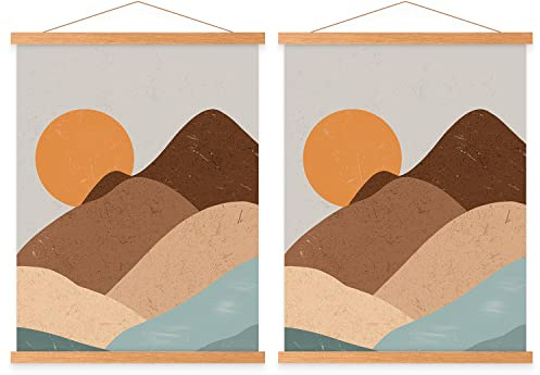 Benjia A4 Posterrahmen, magnetisch, helles Holz, Poster-Aufhänger, Aufhänger-Set für Leinwand, Kunstdruck, 21 cm, Teak-Farbe, 2 Packungen