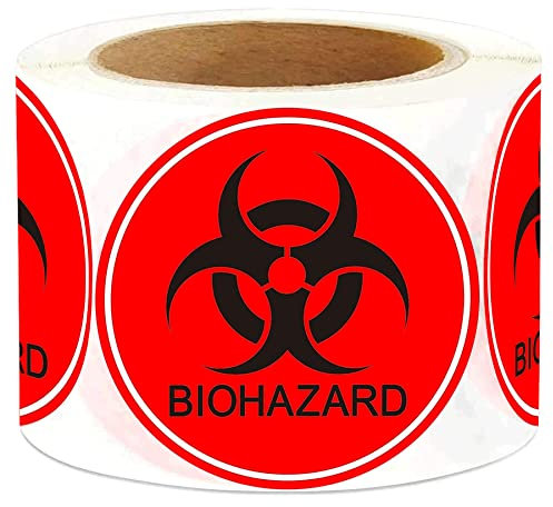 Biohazard Warnaufkleber Schild 5,1 cm Biologische Warnung Gefahrenetiketten Verwendung für Labors, Krankenhäuser und Industrie - 250 Stück Universal Biohazard Symbol Aufkleber Aufkleber