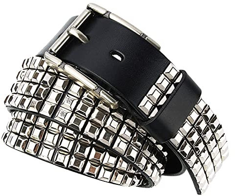 DFGGE Nietengürtel Herren Und Damen Studded Belt 3 Reihen Pyramide Metall Nieten Gürtel Für Jeans, Hosen, Gothic, Punk, Rockwear,Schwarz,105cm/waist:34~36