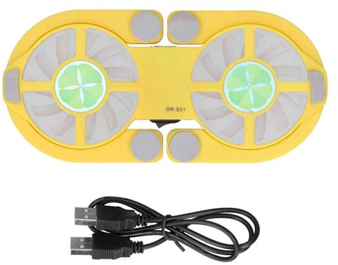 Agatige USB Plegable Almohadilla de Refrigeración, Almohadilla de Refrigeración para Portátil para Ventiladores Dobles 500RPM-2500RPM de Bajo Ruido para Portátil(Amarillo)
