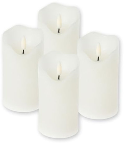ToCi 4 x LED Kerzen Weiß Ø 7,5 x 12,5 cm – Flammenlose Echtwachskerzen mit Timer & schwarzem Docht - LED-Stumpenkerzen für Advent, Grablicht & Tischdeko - Batteriebetrieben