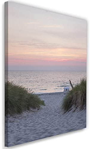 Feeby Vlies Leinwandbild Dünen Sandiger Weg Strand Ozean 20x30 cm Wand Bild Kunstdruck Deko Wohnzimmer Wohnungs Deko Gras Wolken Natur Meer Beige