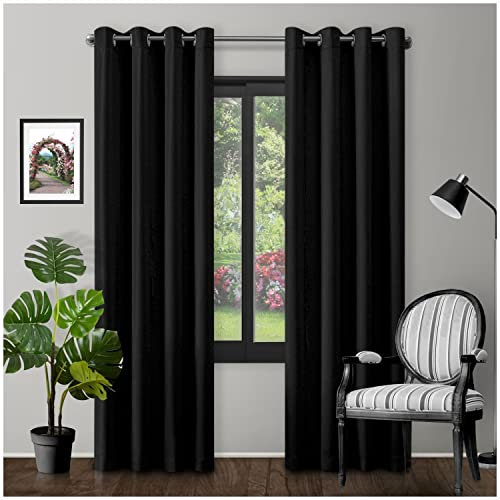Eyelet Top Blackout Curtains Large Door Thermal Insulated Panels For Bedroom/Living Room, Black, 90X90 Inch