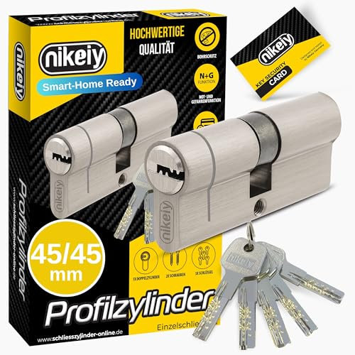 GERCAR Pro+ Profil-Zylinder 45/45 - N+G Schließzylinder mit Not- und Gefahrenfunktion - Zylinderschloss Türschloss mit Borschutz und 5 Schlüssel (extra lang) mit CodeCard | 90 mm | A:45 B:45 | 1 x