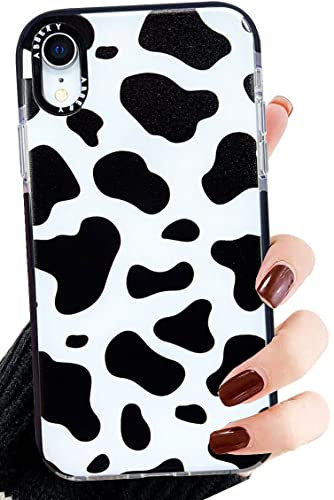 Abbery für iPhone XR Hülle Kuh Muster Durchsichtig Kuhflecken Druck Weiche klare Transparent mit Design Süß Silikon HandyHülle Stoßfest Gummi Schutzhülle Kratzfest Case Cover Shell