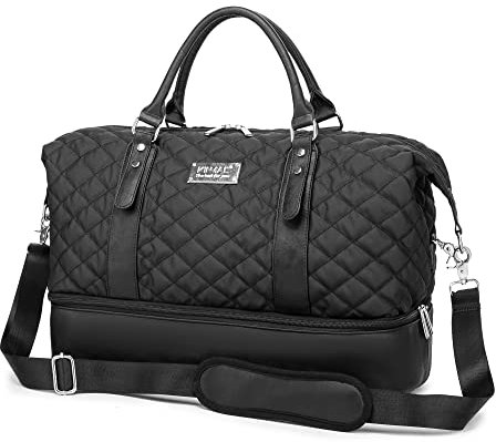 Kinmac Bestickte Reisetasche, Wochenendtasche, Sporttasche, Handgepäcktasche, Schwarze Stickerei, Reisetasche