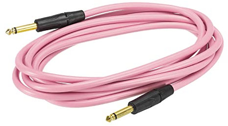 sourcing map Gitarre Instrument Kabel 9.84 Fuß 1/4 Zoll bis 1/4 Zoll TRS Gerade zu Gerade Winkel Elektrisch Bass Lockige Kabel Schnur für Gitarre Bass Rosa