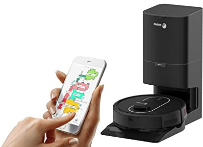 Fagor FGL4755 aspirateur lavant et Aspirant Connecté Laser 3 en 1 avec Station Auto vidange cartographie Laser de la Zone à Nettoyer contrôle Vocal Via Alexa et Google Home Nettoyage Personnaliser
