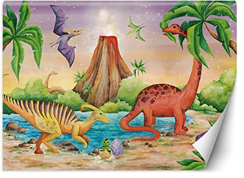 Feeby Fototapete Dinosaurier Dino 150x105 cm mehrfarbig XXL Vlies Wandtapete Tapeten Wohnzimmer Schlafzimmer Büro Flur Jugendzimmer Moderne Design Wandbild Wand Dekoration Vulkan Kinder