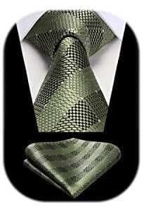 HISDERN Krawatten Grün Herren Hochzeit Krawatte mit Einstecktuch Klassisch Business Krawatte & Taschentuch Set