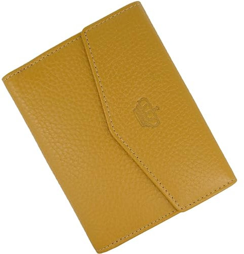 Baur Damen Geldbörse Echt Leder Geldtasche | Geldbeutel mit RFID Schutz | kleines Portemonnaie viele Kartenfächer | Wallet mit Druckknopfverschluss | Portmonee | Damen-Geldbörsen (Senf-Gelb)