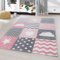 HomebyHome Kinderteppich Rosa 200x290 cm Herz Stern Wolke Kachel Design Großer Mädchen Teppich Kinderzimmer Kurzflor Teppich Extra Weich Antiallergen Babyzimmer Teppich