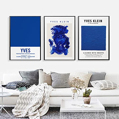 XCPORA Yves Klein Ausstellung Poster Abstrakt Blaue Wandkunst Yves Klein Drucke Yves Klein Leinwand Malerei für Home Wanddekoration Bild 40x60cmx3 Kein Rahmen