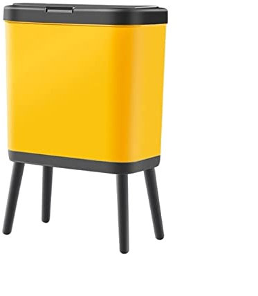 Poubelle de cuisine à pied haut de 15 l Poubelle de cuisine à pied haut Type de presse créative Poubelle de salle de bains en plastique avec couvercle (jaune)