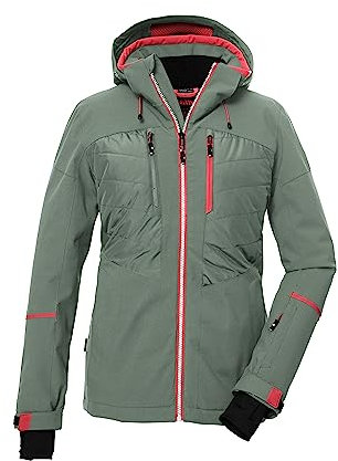 killtec Damen Skijacke/Funktionsjacke mit abzippbarer Kapuze und Schneefang KSW 86 WMN SKI JCKT, grüngrau, 46, 39749-000