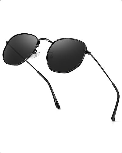 TJUTR Polygon Sonnenbrille Herren Damen Polarisiert Brille UV400 Schutz Blendfrei Ultraleicht und Stylisch Sechseck Metallrahmen