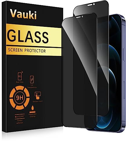 Vauki Protector Pantalla Privacidad para iPhone 12 Pro Max 2 Piezas,Cristal Templado Anti Espía,Anti-Espía Vidrio Película,9H Dureza,Anti-Arañazo,Sin Burbujas,Privacy Screen Protector,6.7