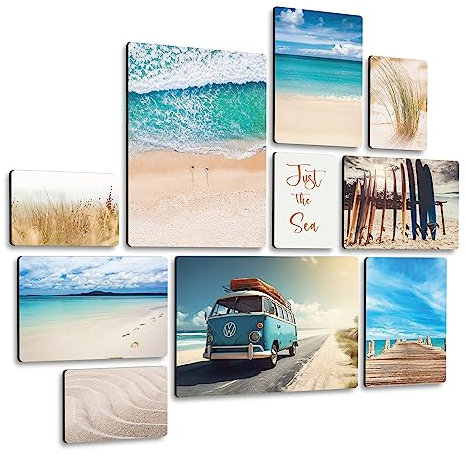 Giallobus - Set 10 Quadri Multi Pannello - Beach Life - Legno MDF - - 2 x 42x29,7cm - 4 x 29,7x21cm - 4 x 21x14,85cm - - Pronti da Appendere - Quadri Moderni per la casa