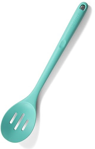 U-Taste 33.9 cm Extra Long Silicone Slotted Spoon, 315℃ Heat Resistant Food Grade Kitchen Cooking Spoon, Nonstick Seamless Rubber Serving Spoon for Mixing Stirring Basting Draining (Aqua Sky)
